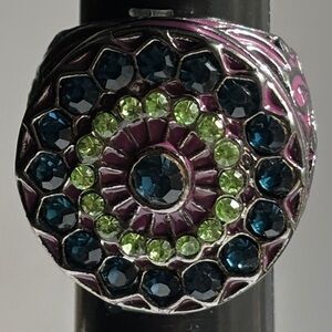 🟢 Brand New Gunmetal Chunky Ring With Multicolored Rhinestones